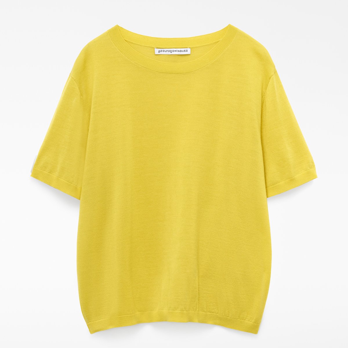 Pull en laine mérinos à manches courtes jaune, ADOLFO DOMINGUEZ