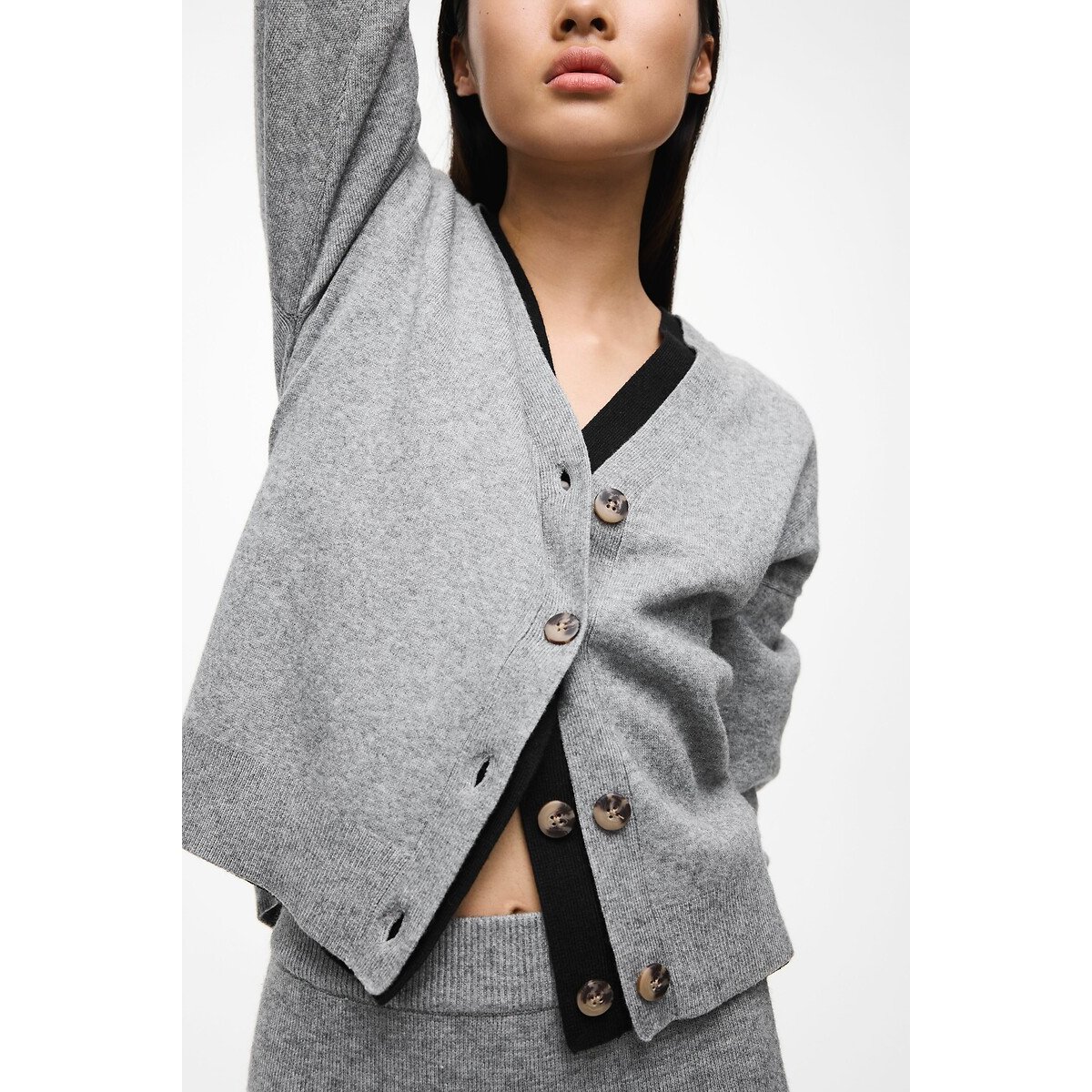 Cardigan con bottoni e collo a V grigio, VILA