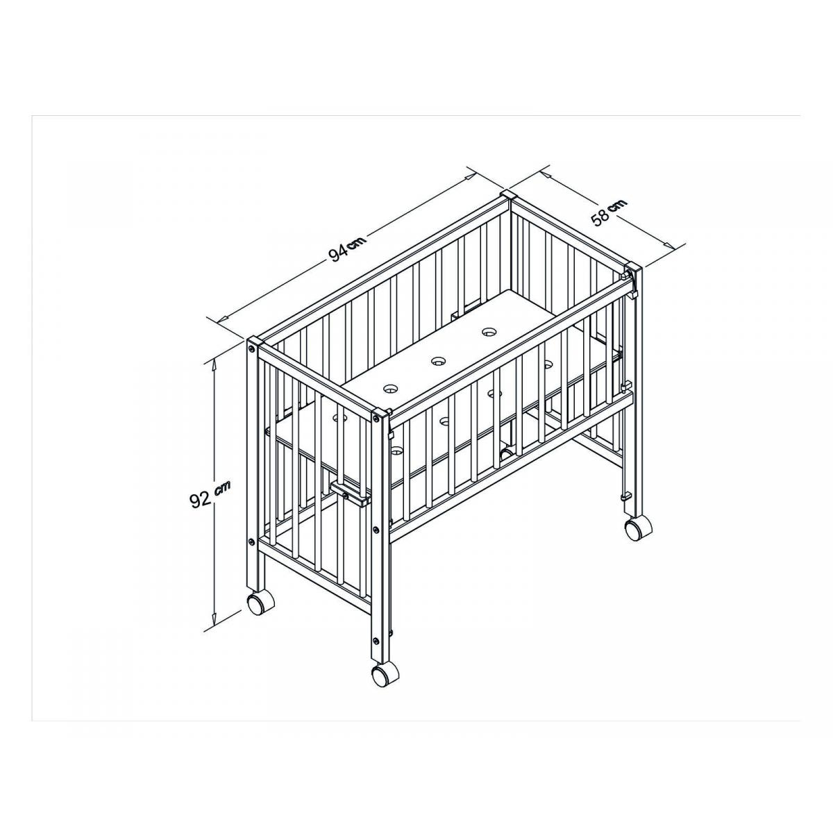 Lit bébé à barreaux cododo Maxi Boxspring en hêtre massif blanc 50x90 cm couleur unique, TISSI