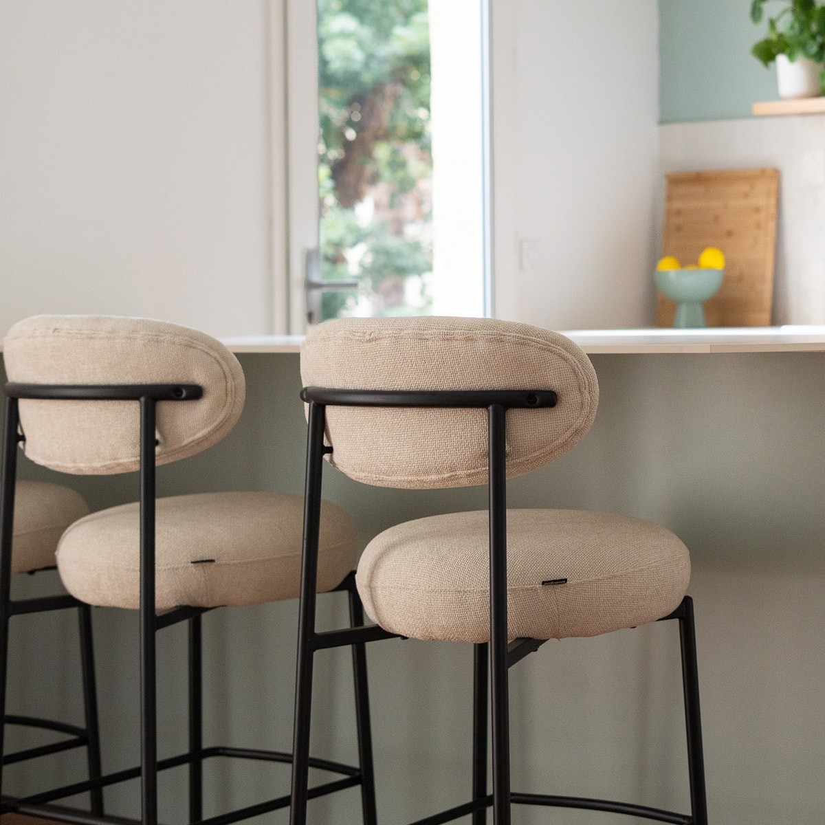 Lot de 2 tabourets de bar en tissu chenille - ORLA beige, HOMIFAB