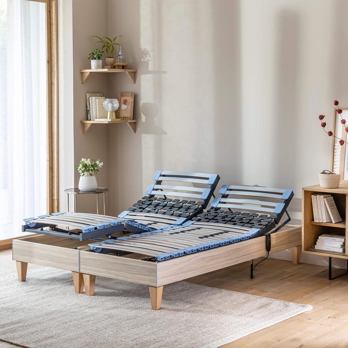 Sommier de relaxation électrique LUXE bois naturel, SOMEO