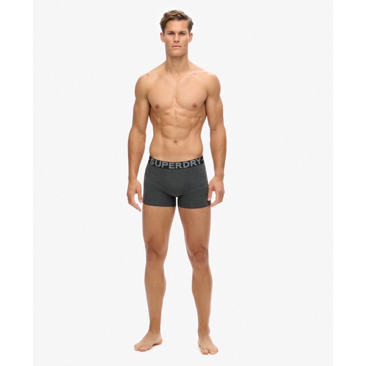 Lot de trois boxers en coton bio noir corbeau chiné, SUPERDRY