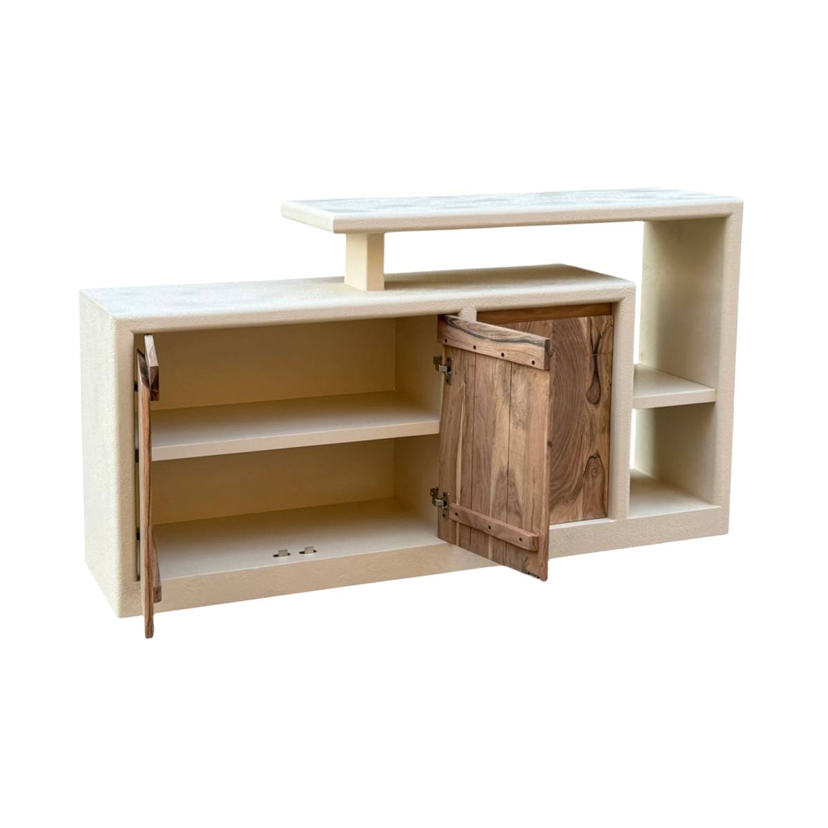 Buffet 3 portes en bois effet béton et acacia DALVA blanc, MADE IN MEUBLES