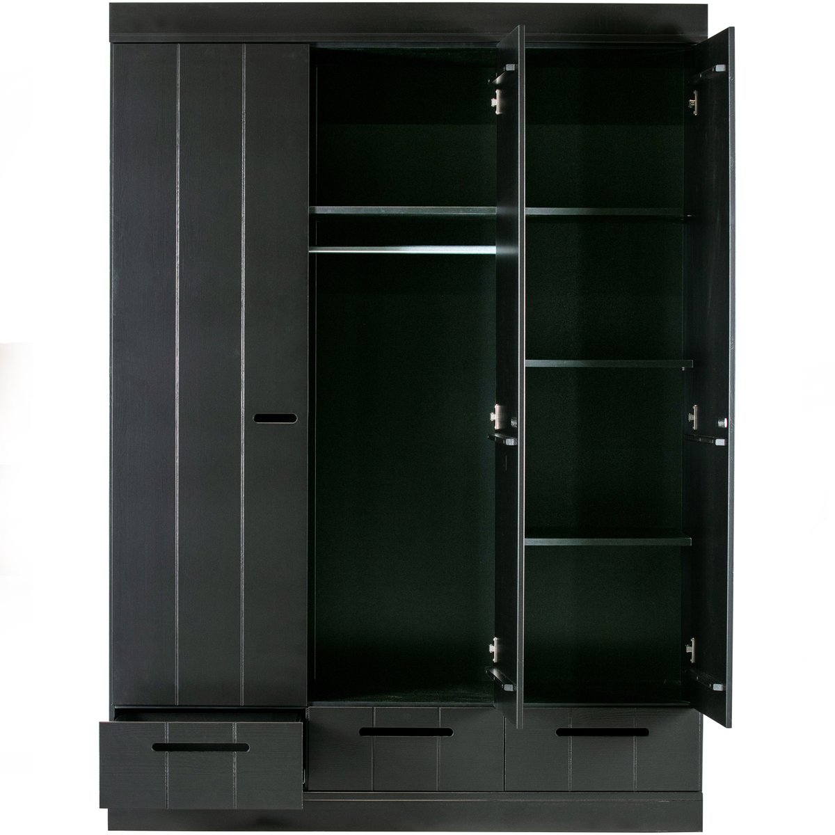 Armoire 3 portes et 3 tiroirs en pin CONNECT noir, WOOOD
