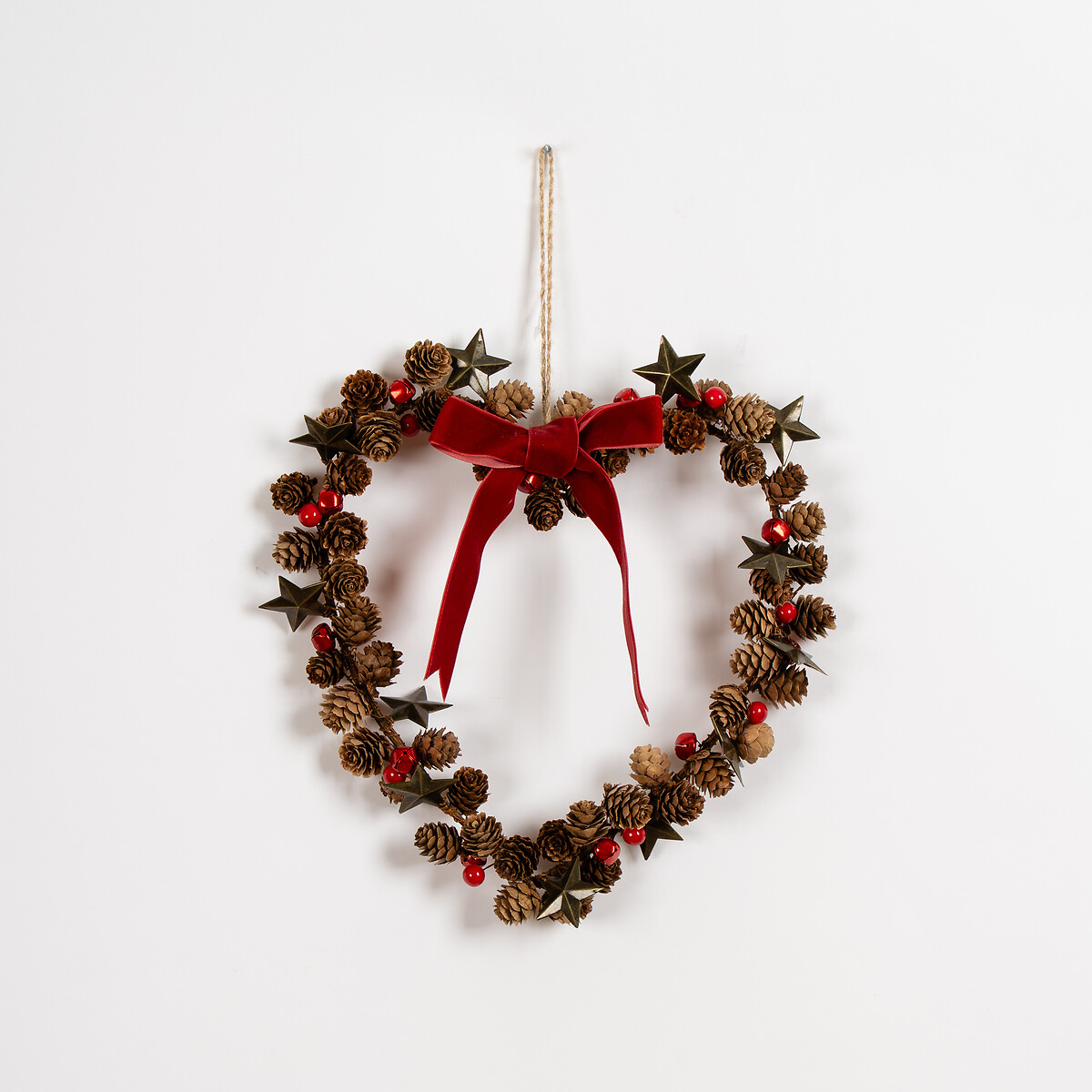 37cm Pine Cone & Bell Heart Hanging Decoration brown , SO'HOME