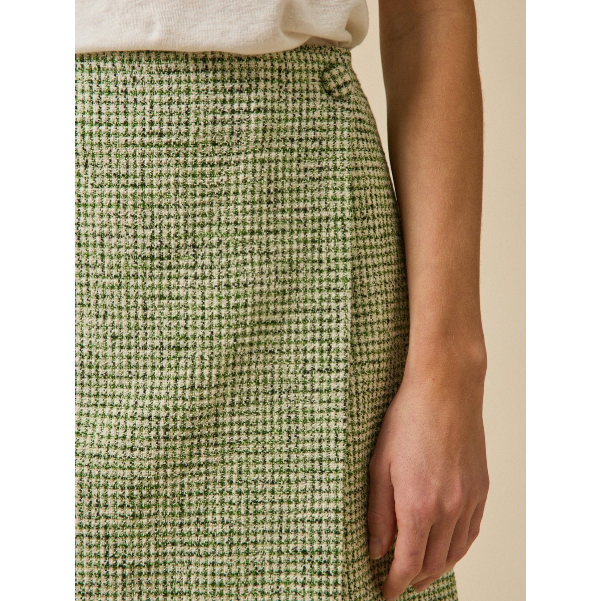 Jupe courte portefeuille tweed carreaux tweed bico vert, CYRILLUS