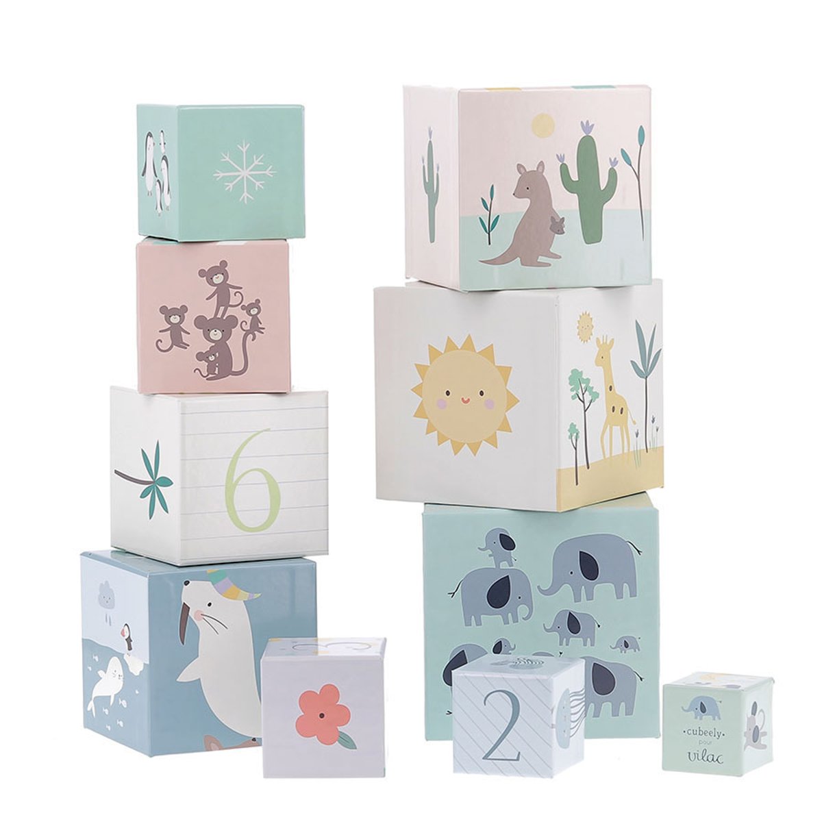 Cubes gigognes Animaux du monde beige, VILAC