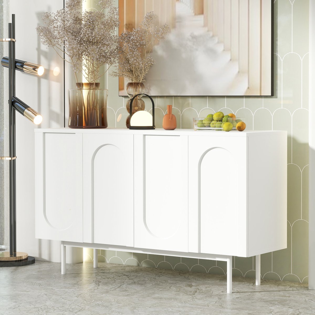 Buffet avec 4 portes 4 couches, BABEDB Buffet blanc, MEUBLES COSY