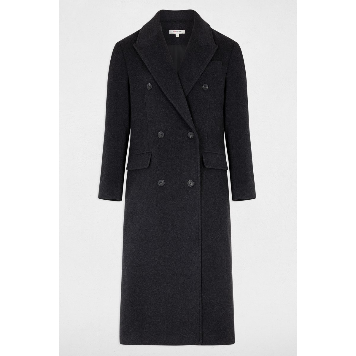 Manteau long col tailleur denim gris fonce, MORGAN
