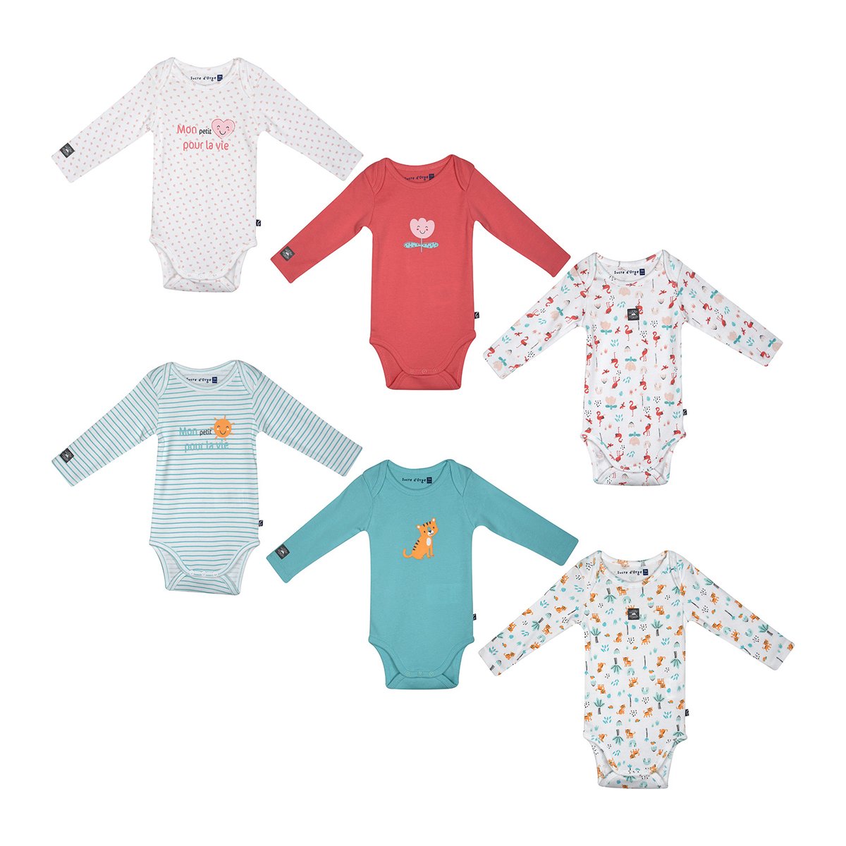 Lot de 3 bodies narcius manches longues bebe bleu, SUCRE D'ORGE