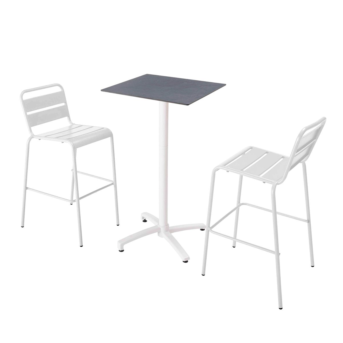 Ensemble table inclinable en hpl avec chaises hautes en métal, OPERA blanc, OVIALA
