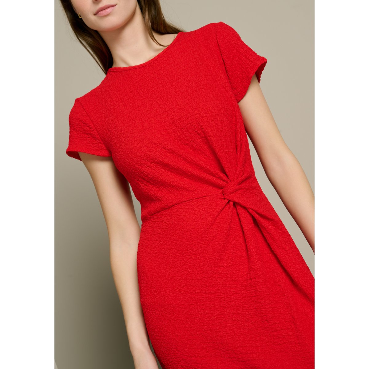 Robe maille twistée rouge, LOLALIZA