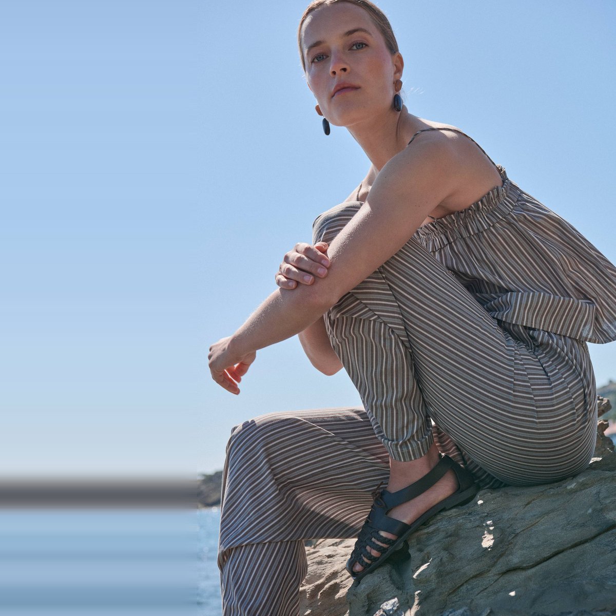 Pantalon rayé avec cordon à la taille BIO GOTS elan, MONOPRIX