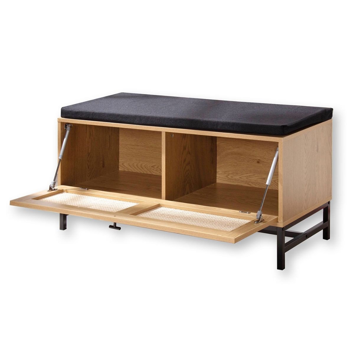 Banc d'entrée avec rangements, façade en rotin L100 cm - JAYA bois clair, CALICOSY