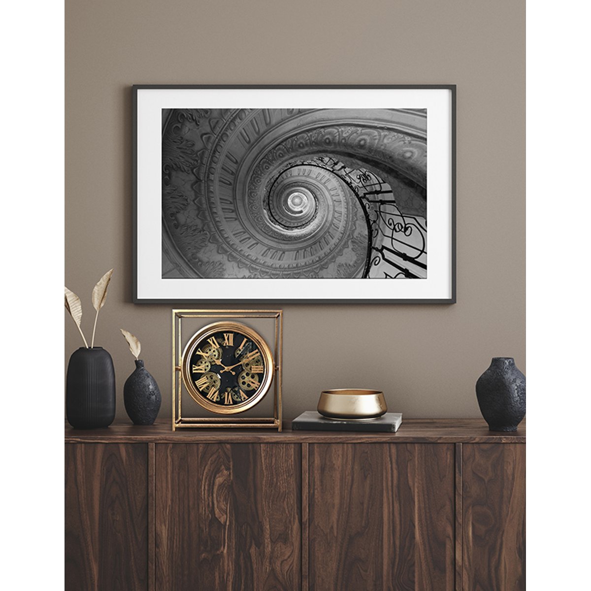 Horloge à mécanisme encadrée métal 38x11x42cm noir, EMDE