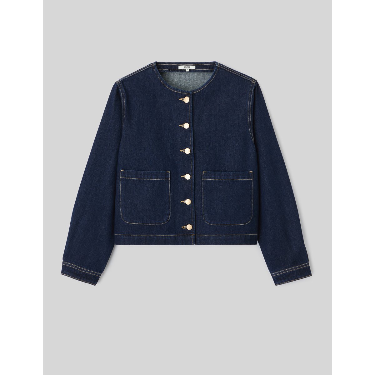 Veste en jean sans col bleu moyen, BZB
