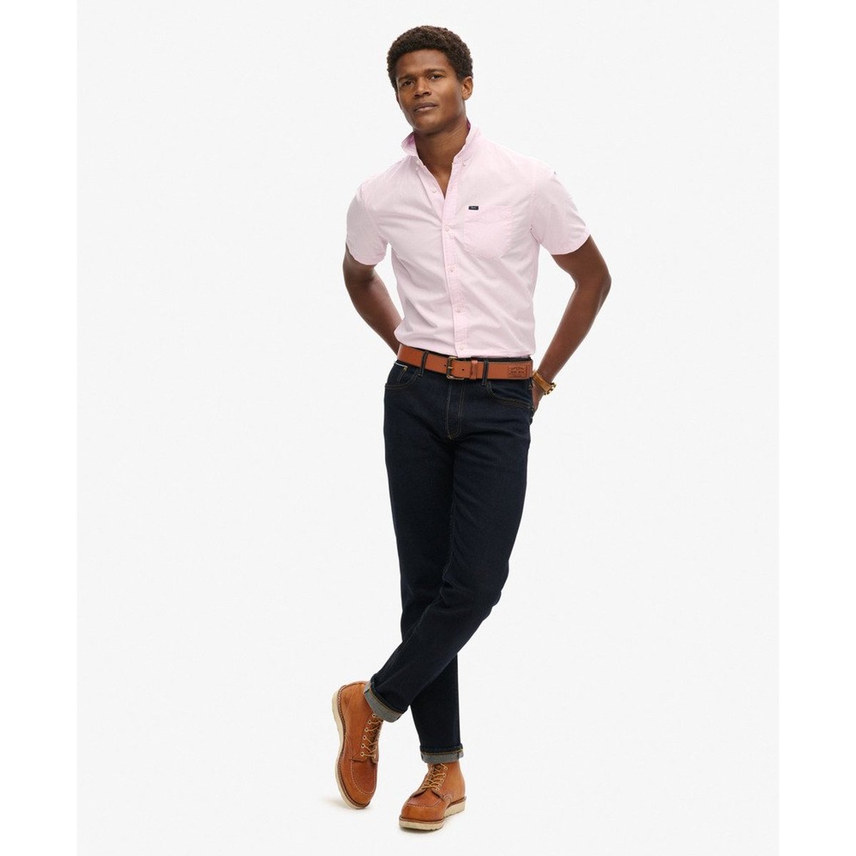 Chemise Oxford à manches courtes Premium University rose urbain, SUPERDRY