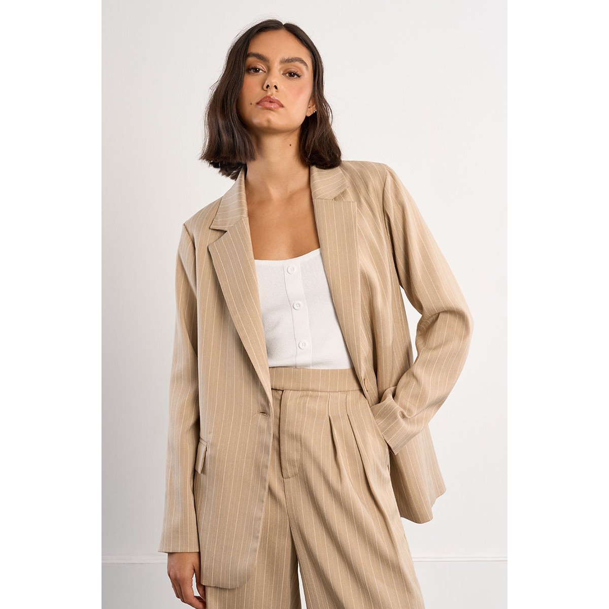 Blazer droit rayé beige, LILI SIDONIO