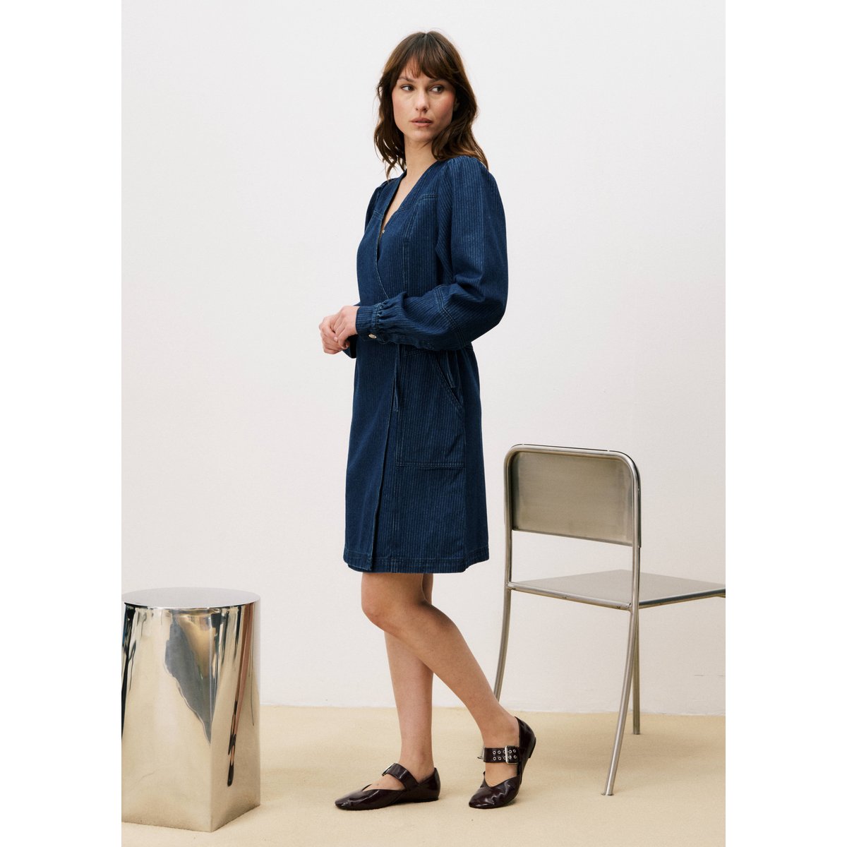 Robe en coton DALIDA bleu jean, FRNCH