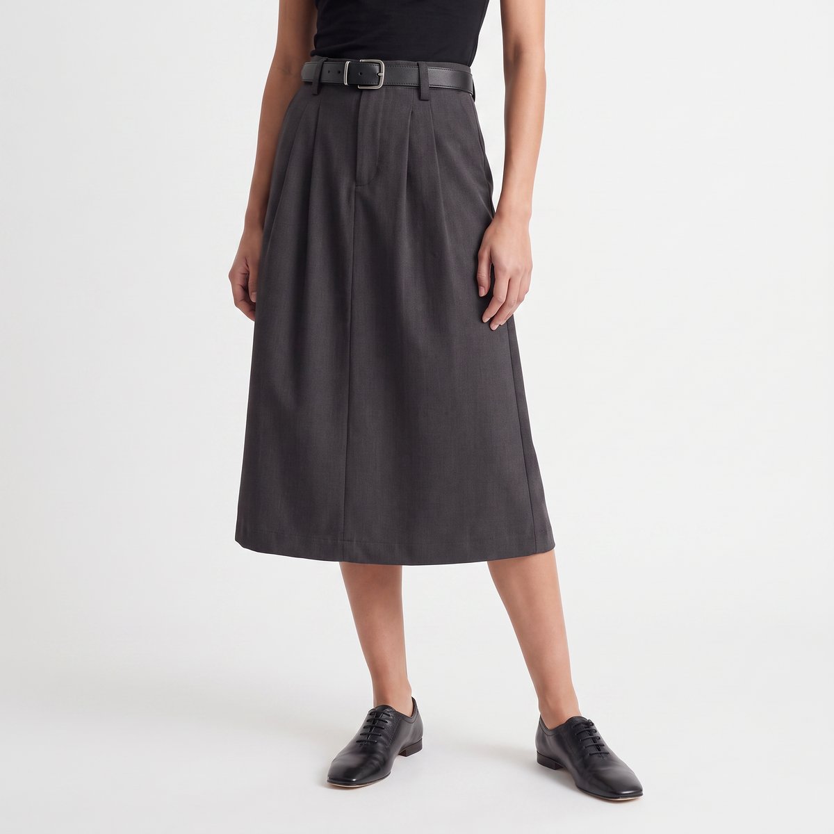 Jupe midi évasée à taille haute avec ceinture et plis à l'avant FLINA gris, ARTLOVE