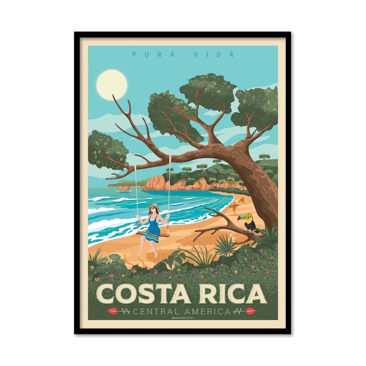 Affiche d’art et cadre noir 30 x 40 cm - Costa Rica - Olahoop Travel Posters affiche d'art avec cadre bois noir, WALL EDITIONS