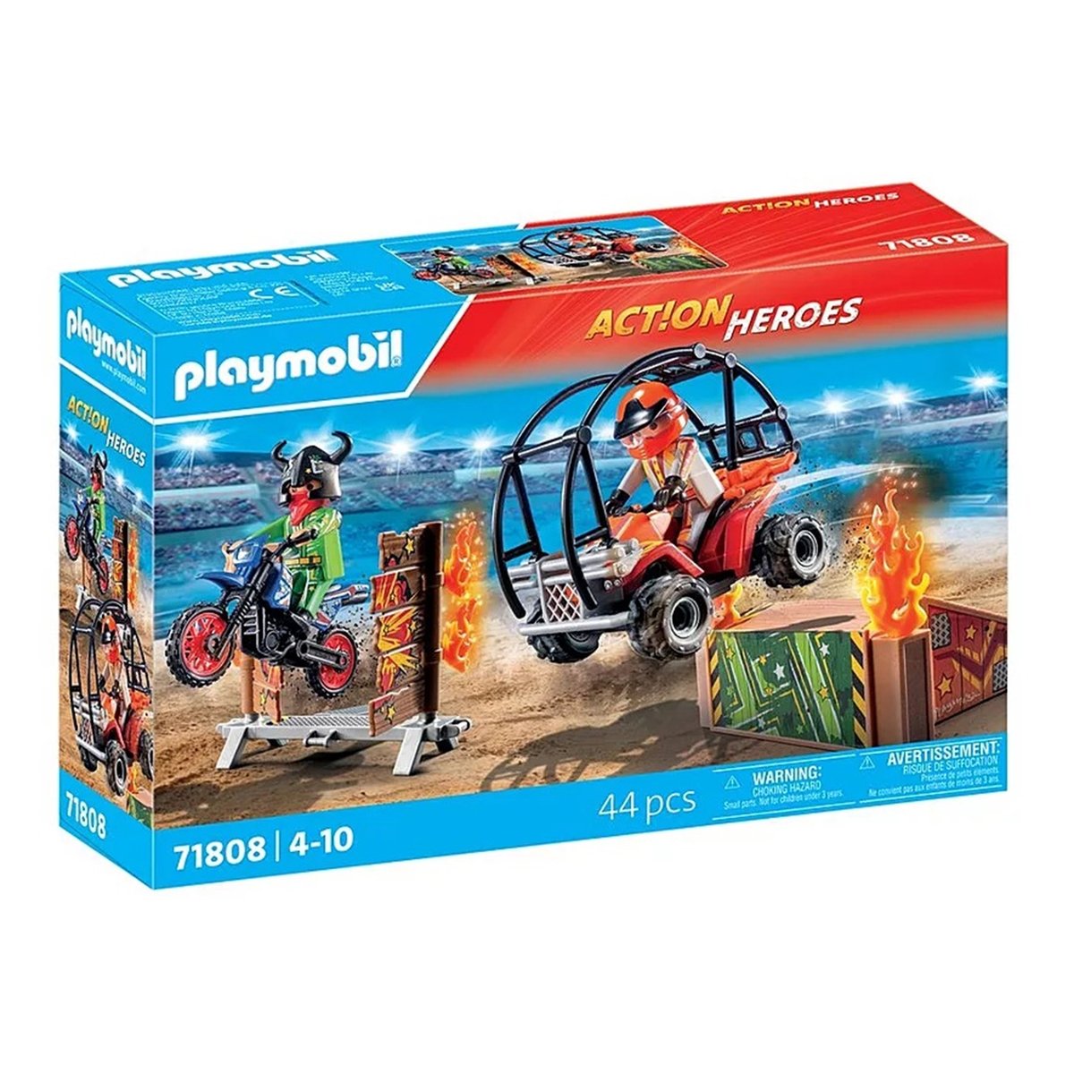Cascadeurs avec quad moto et tremplins multicolore, PLAYMOBIL