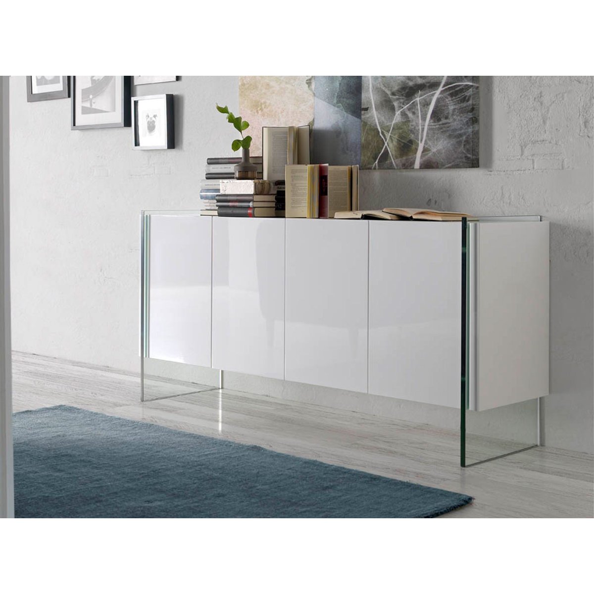Buffet bois et verre trempé verre | blanc, ANGEL CERDA