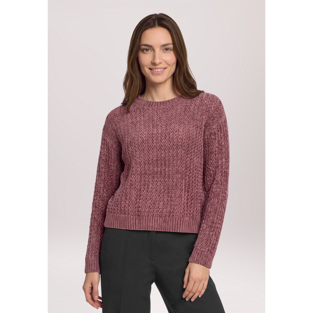 Pull-over en grosse maille à fils de fil textile rose taupe, BETTY BARCLAY