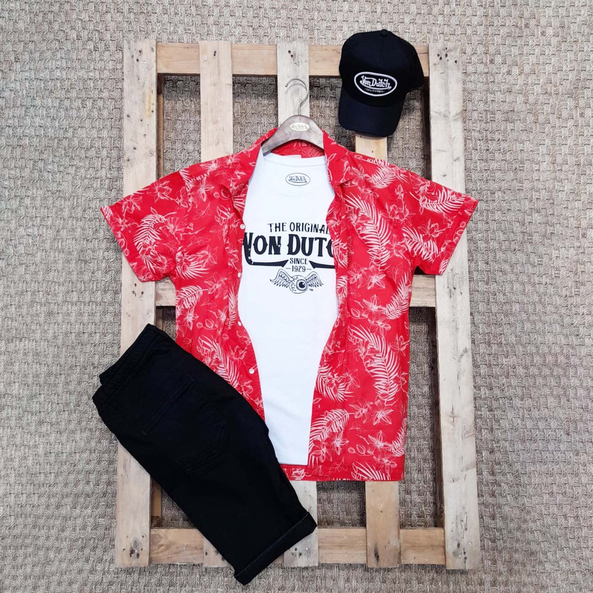 Chemise en coton Flower rouge/blanc, VON DUTCH