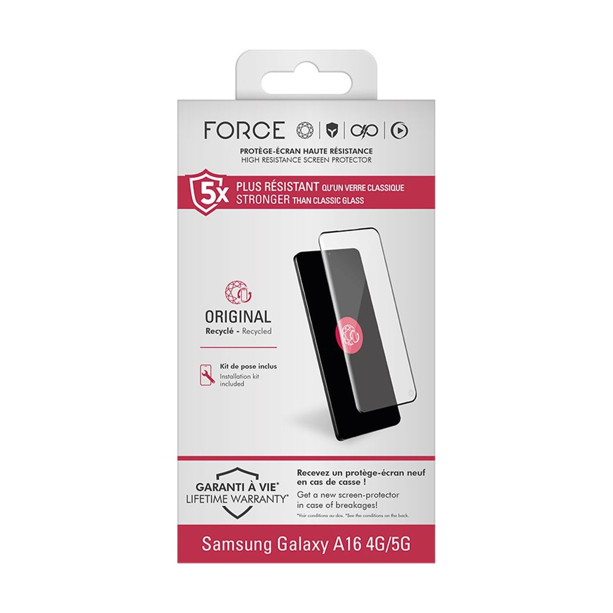Protège écran Samsung Galaxy A16/A17/A26 4G/5G couleur unique, FORCE GLASS