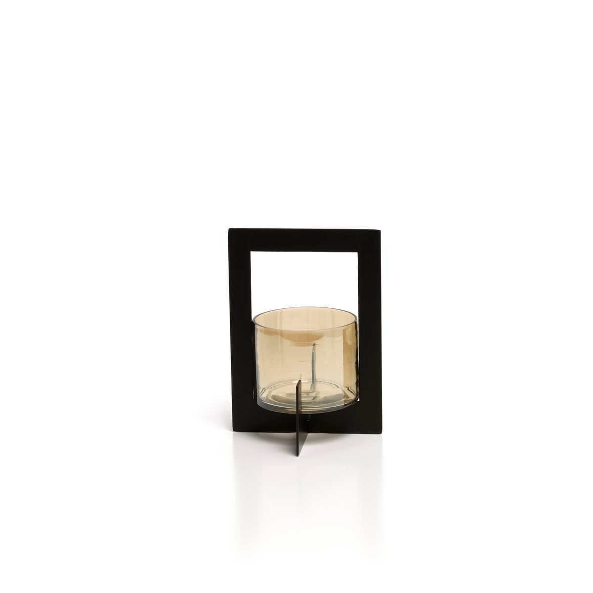 Bougeoir en laiton et verre HURRICANE FRAMED noir, BAZAR BIZAR
