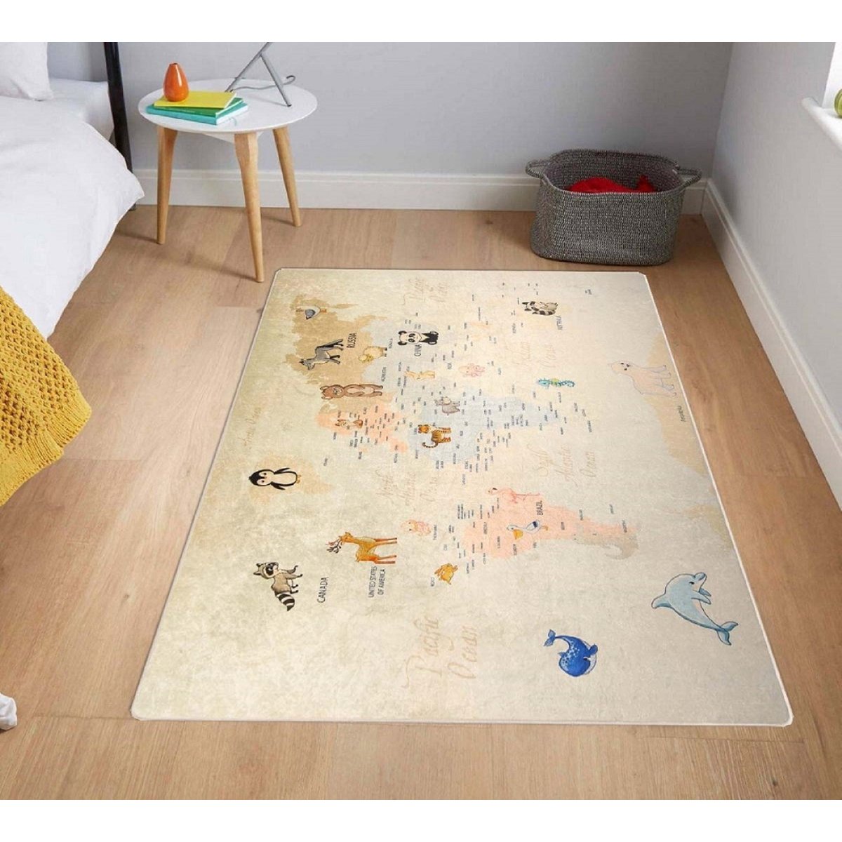 Tapis chambre enfant Monde beige, EDEN
