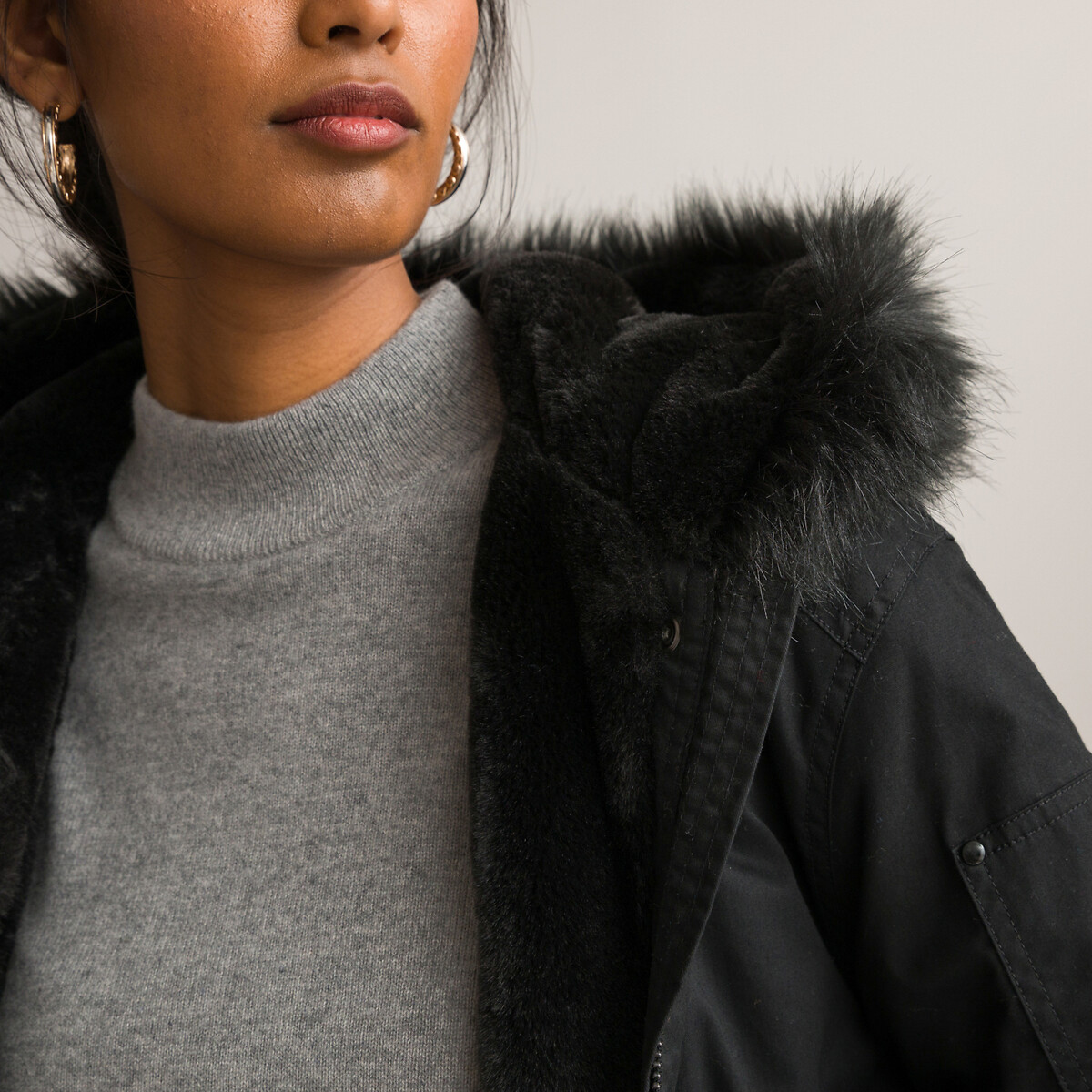 Recycled Mid-Length Parka with Hood black, ANNE WEYBURN