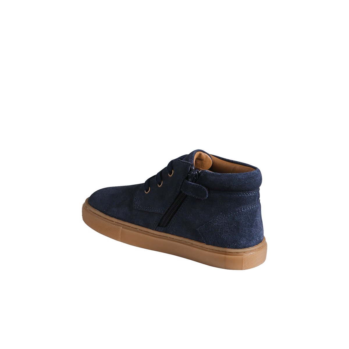 Baskets cuir montantes zippées et élastiquées marine, VERTBAUDET