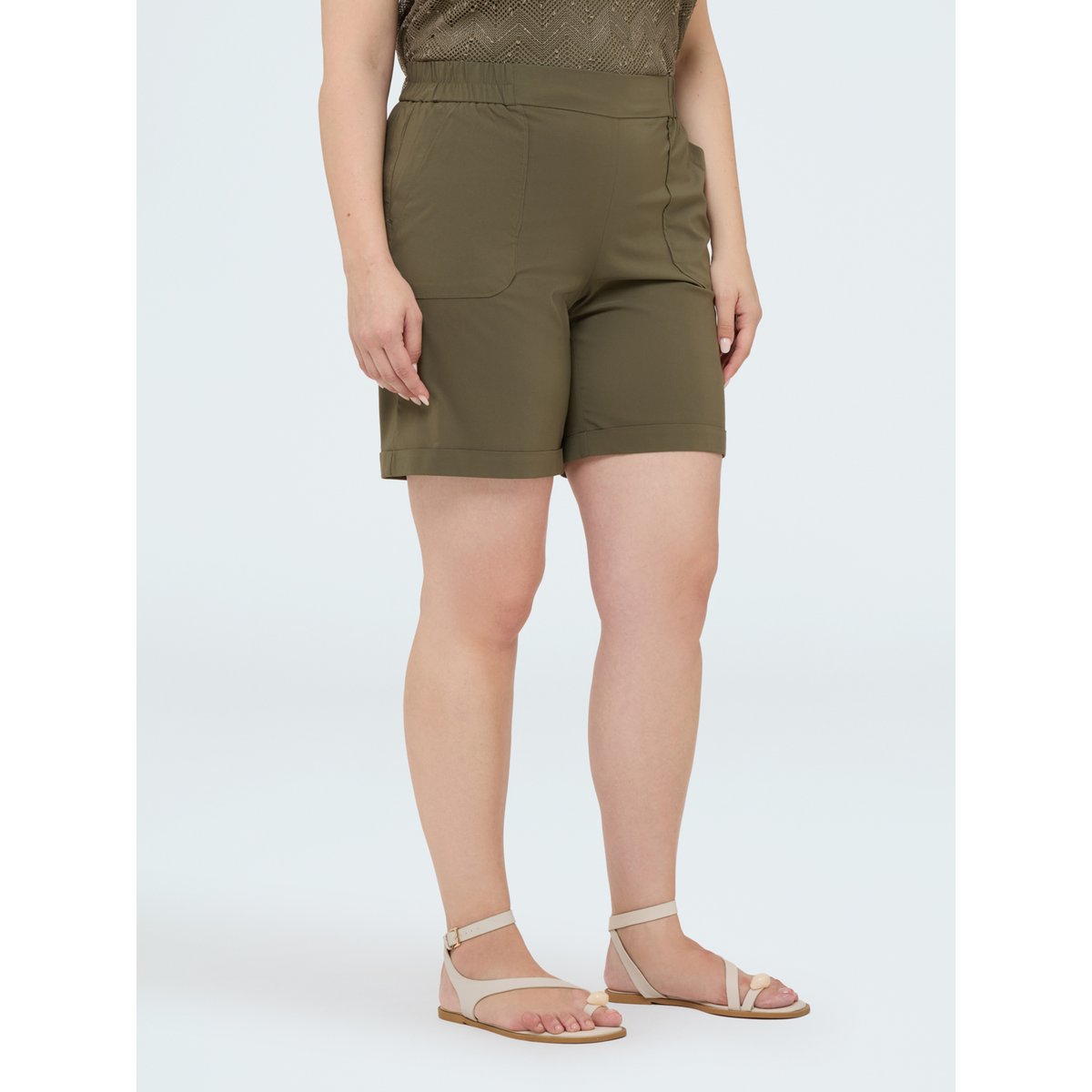 Bermuda avec taille élastiquée verde militare, FIORELLA RUBINO