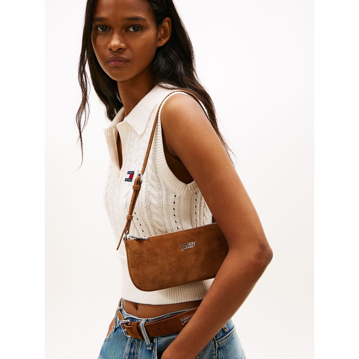 Sac bandoulière en suédine camel, TOMMY JEANS