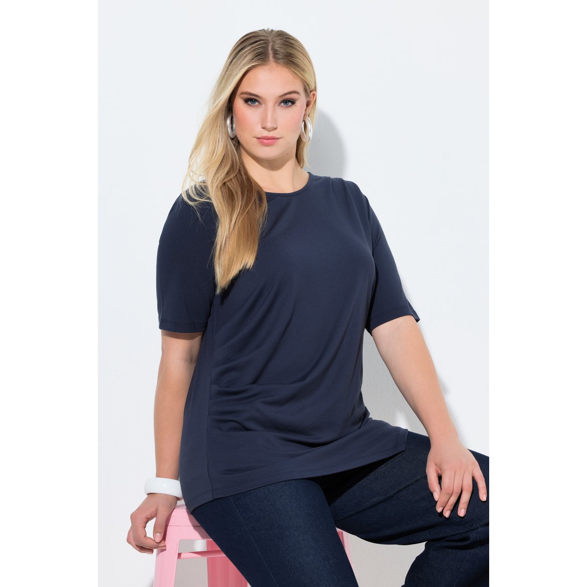 T-shirt drapé, base asymétrique marine, ULLA POPKEN