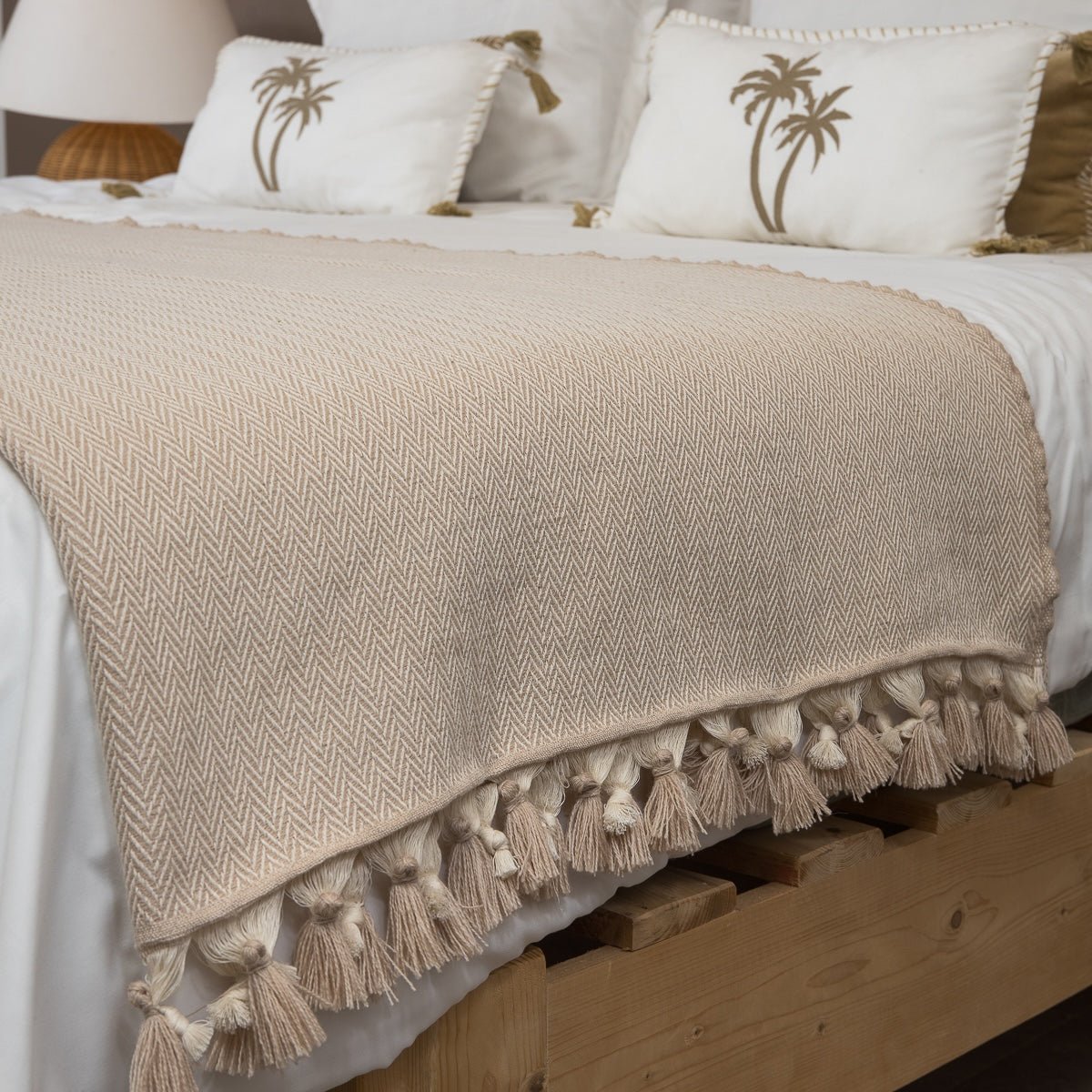 Plaid laine GSTAAD taupe clair, FEBRONIE