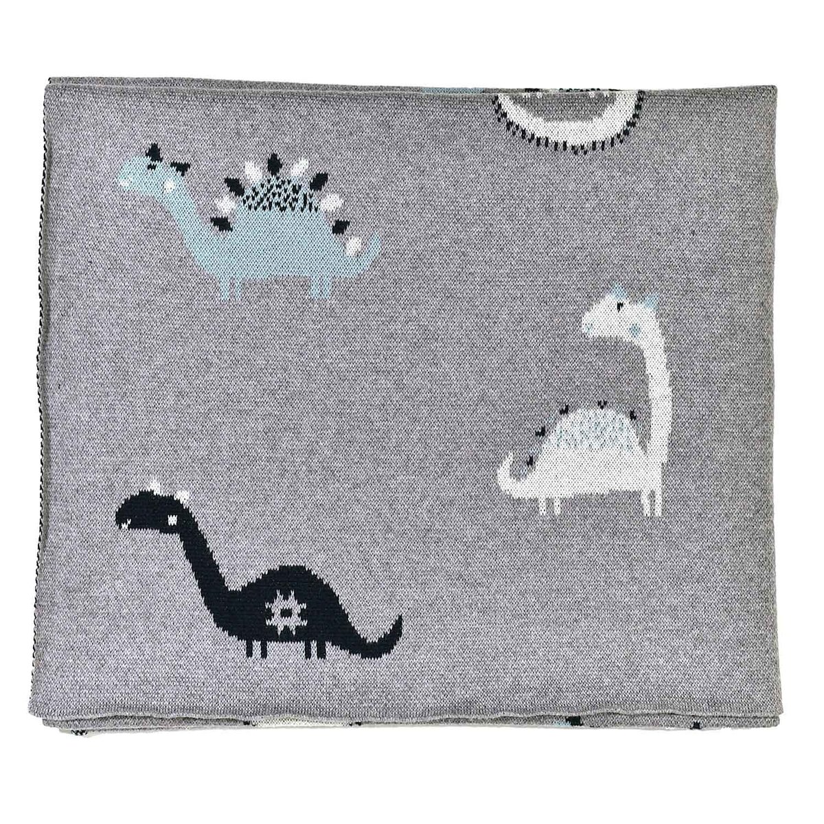 Couverture plaid en coton bio TRICOT gris, dino, SEVIRA KIDS