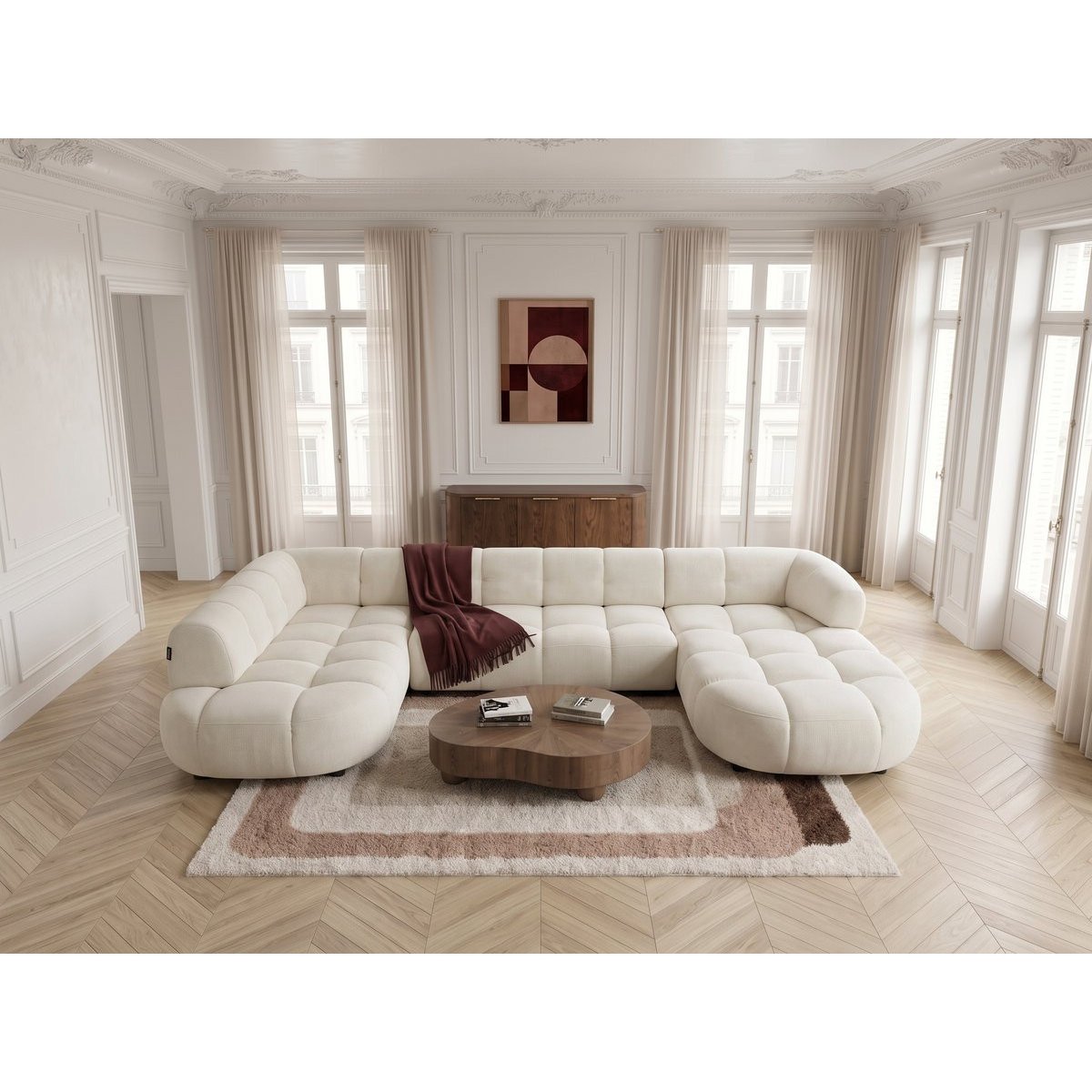 Canapé d'angle convertible places en tissu chenille, LOVELY beige, BOBOCHIC