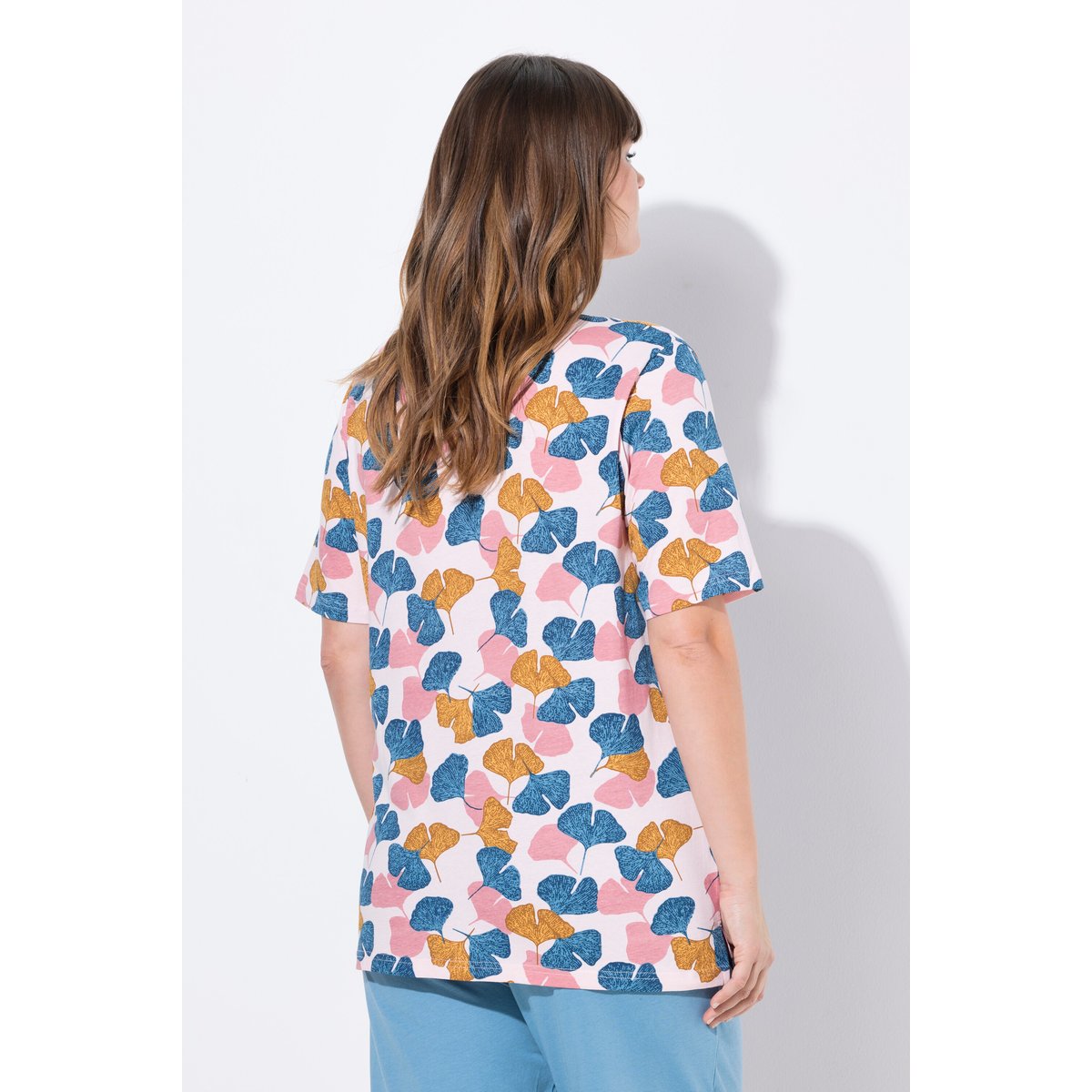 T-shirt de pyjama, Ginkgo, col rond rose clair, ULLA POPKEN