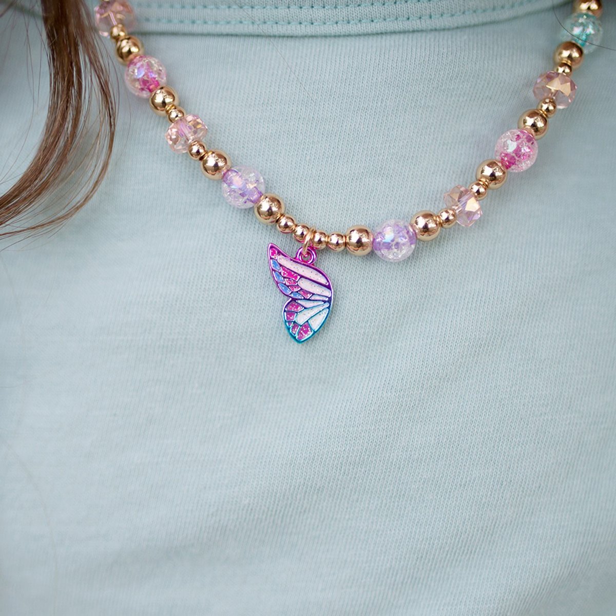 Collier d'amitié BFF duo papillon & arc-en-ciel rose, GREAT PRETENDERS