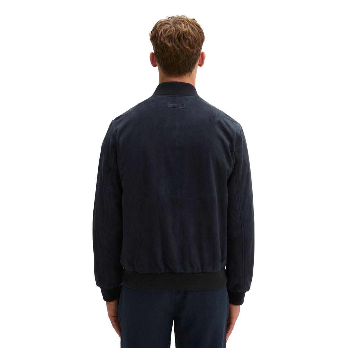 Veste en cuir régulière en cuir de chèvre souple bleu foncé, MARC O'POLO