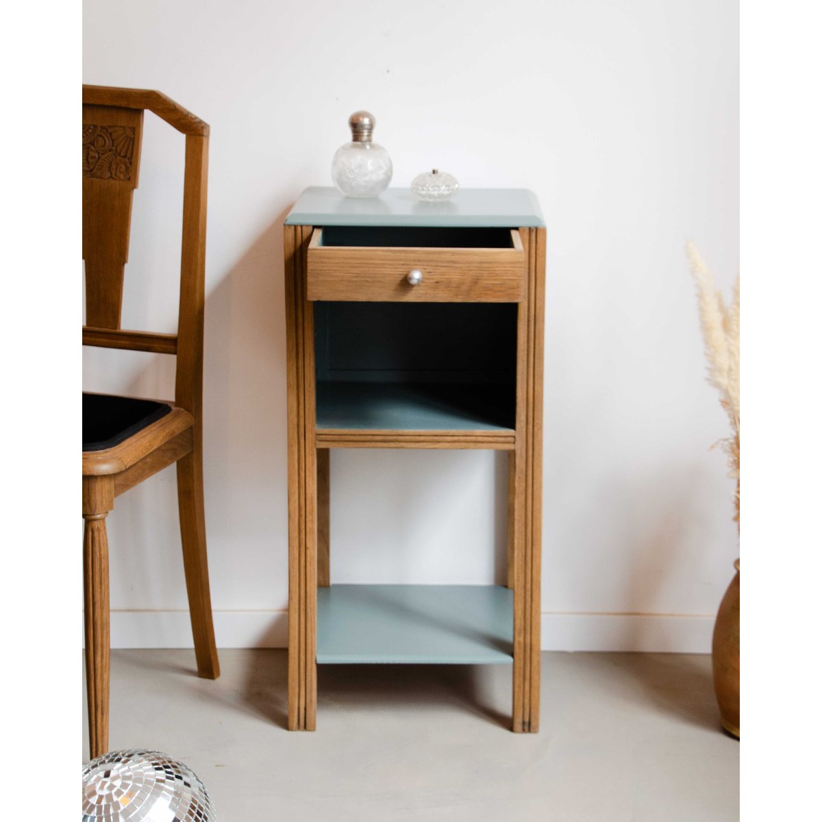 Table de chevet en bois Maïa N°1505 - Bon état vert d'eau, DEBONGOUT