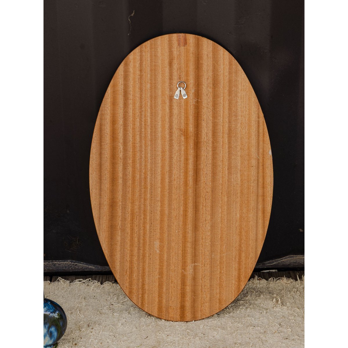 Miroir ovale en teck Igor N°1135 - Bon état bois foncé, DEBONGOUT