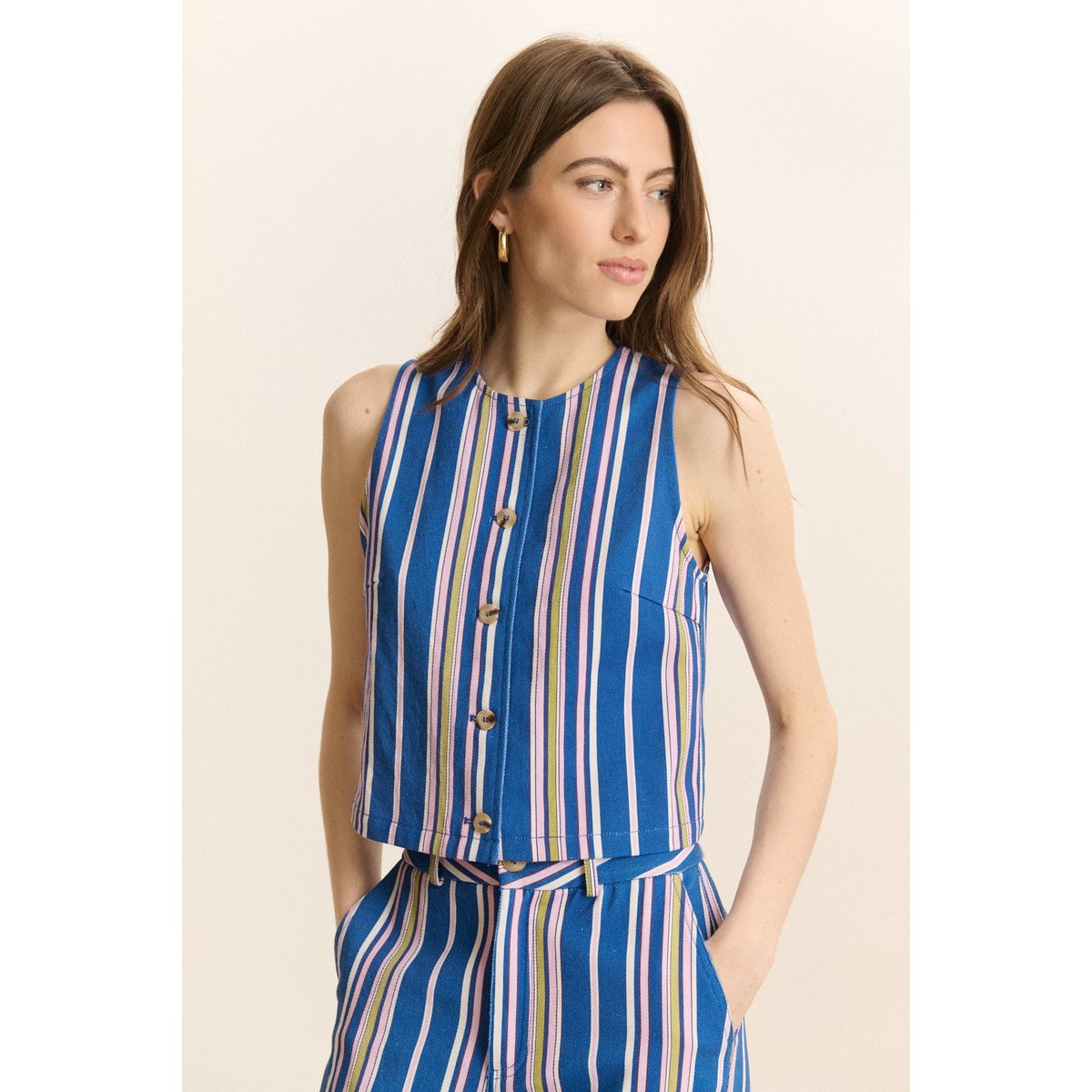 Veste sans manches à rayures  CLOUD bleu, GARANCE PARIS 