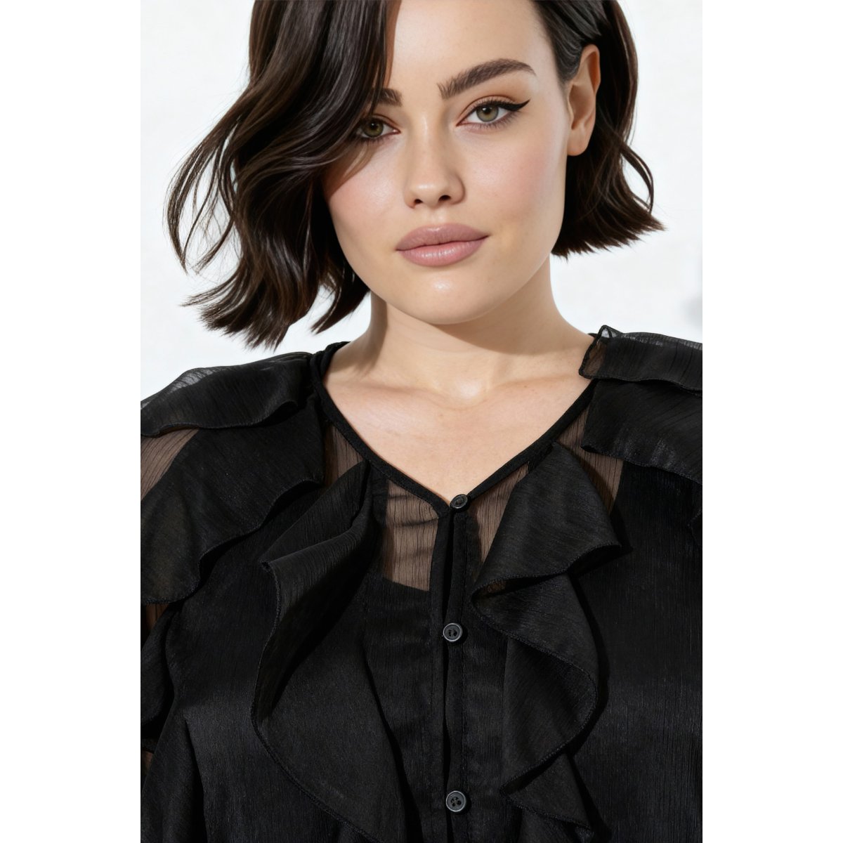 Blouse à volants, coupe évasée noir, ULLA POPKEN