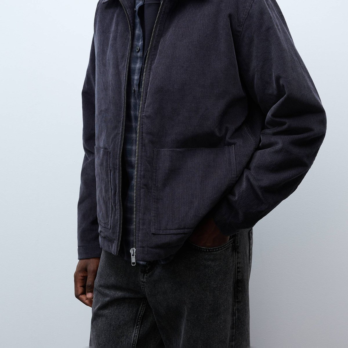 Veste col chemise en velours noir, MONOPRIX