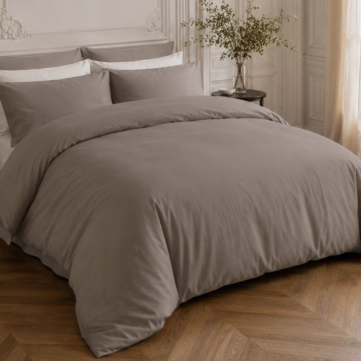 Drap housse en percale de coton uni, FINESSE gris, C DESIGN HOME TEXTILE