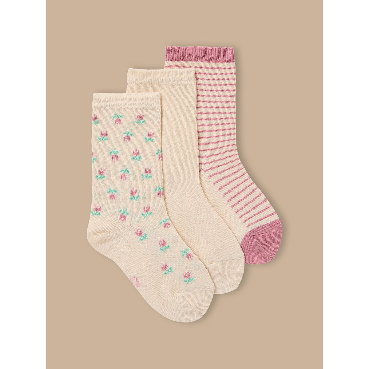 Lot de 3 paires de chaussettes fleurs sorbet, CYRILLUS